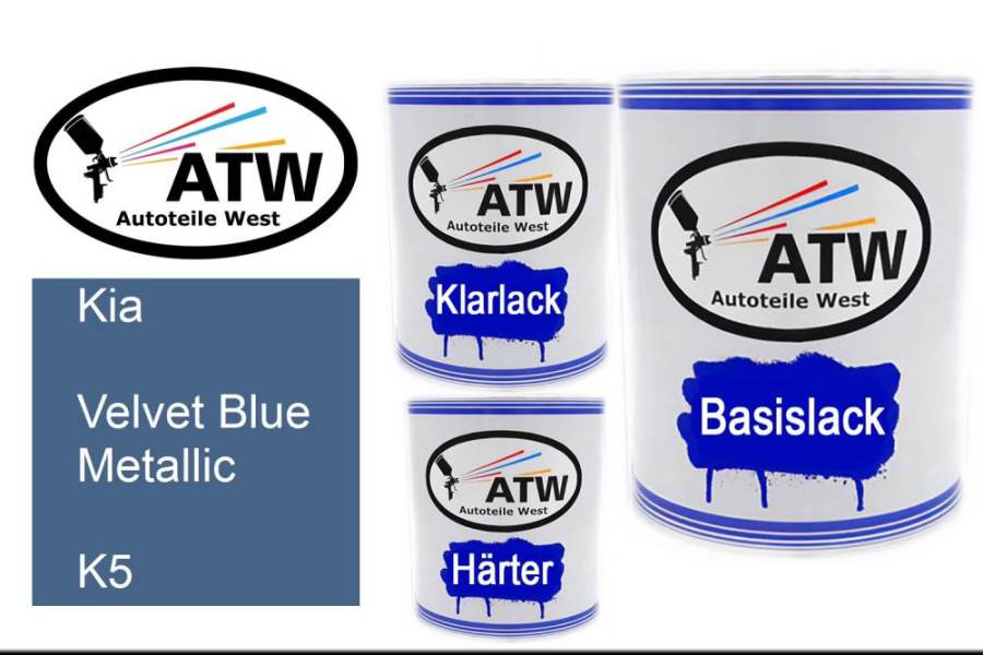 Kia, Velvet Blue Metallic, K5: 1L Lackdose + 1L Klarlack + 500ml Härter - Set, von ATW Autoteile West.